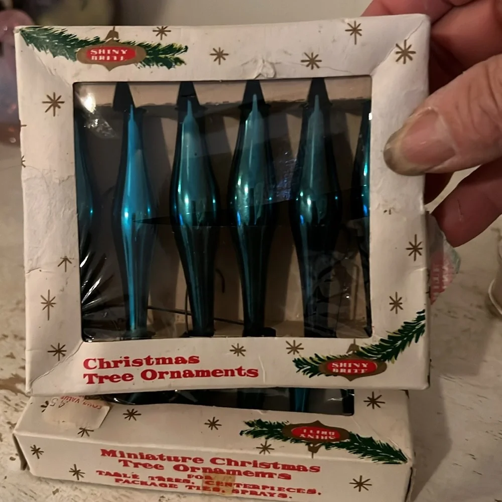 Vintage Mini Shiny Brite glass teardrop ornaments Japan feather tree